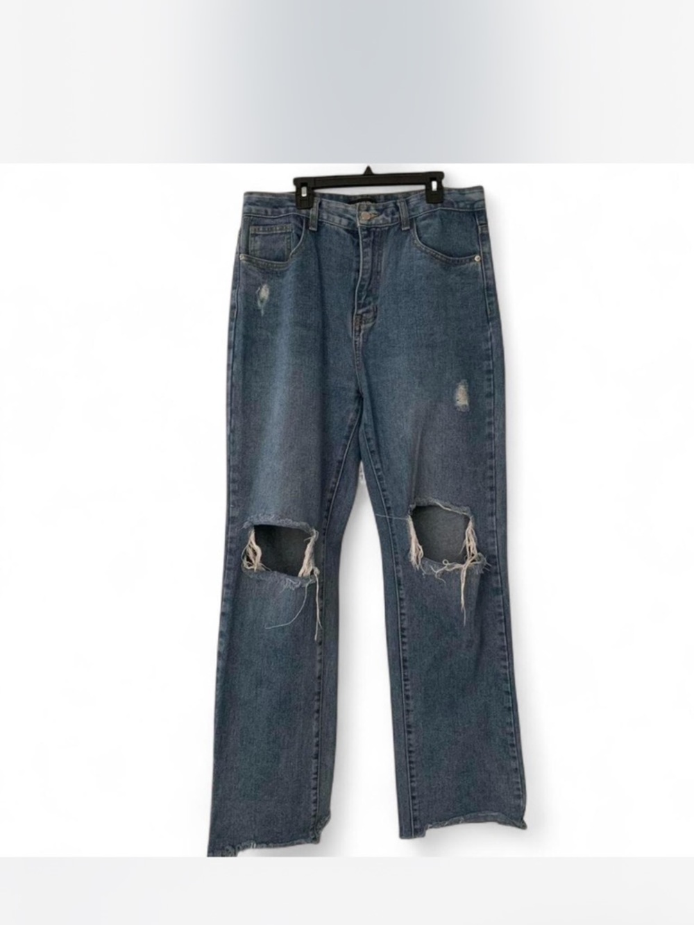 PrettyLittleThing Blue Denim distressed Jeans with Contrast Stitching size 14